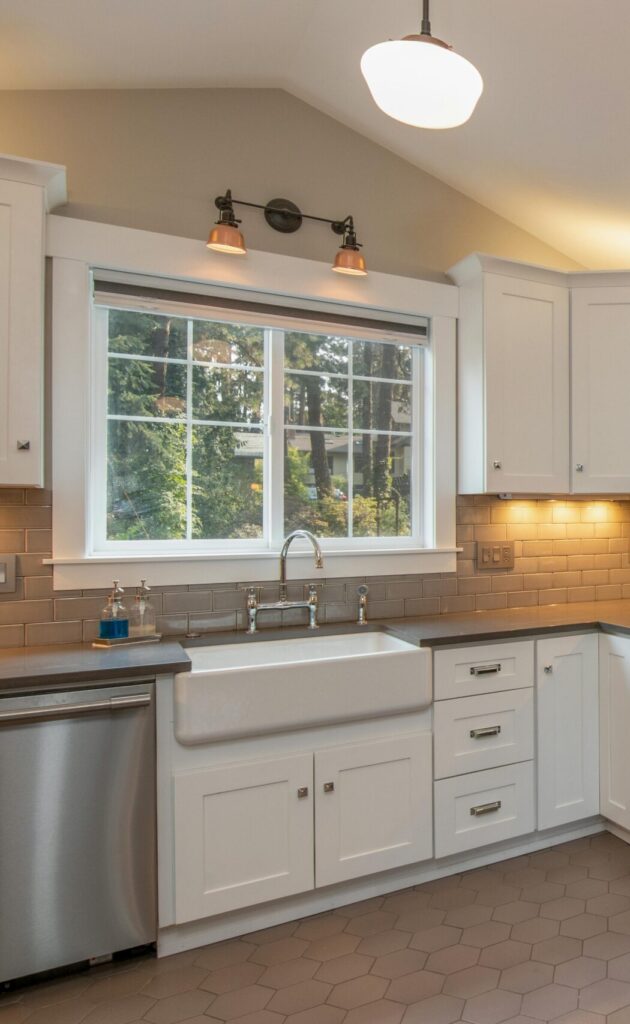 Bright and spacious kitchen with white cabinetry and sleek appliances.